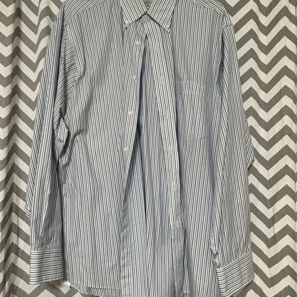 Men's Blue and White Vertical Stripe Dress Shirt - Classic Button-Front